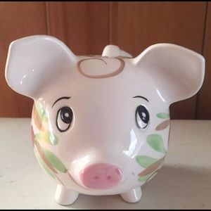 Hand Painted Floral Ceramic Savings Piggy Bank